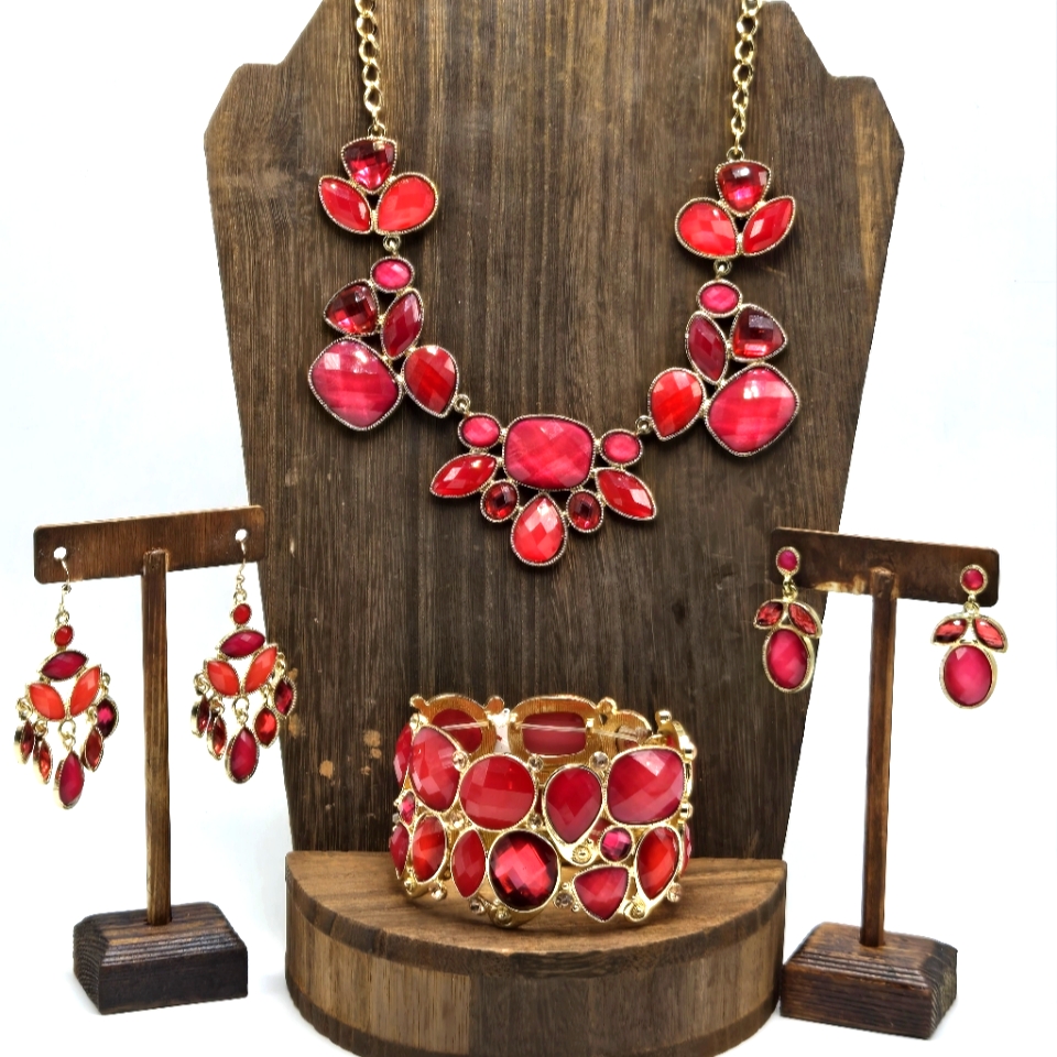 Nwt Style & Co Bracelet Earrings Bracelet Set Jewelry Set Pink Red Rhinestone